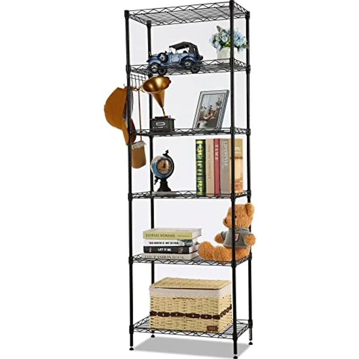 Himimi Lagerregal, Lagerregal mit 6 Regalböden Küchenregal Metall mit Seitenhaken aus verchromt, bis zu 220lbs, 54 x 29 x 160 cm, Schwarz – Bild 2