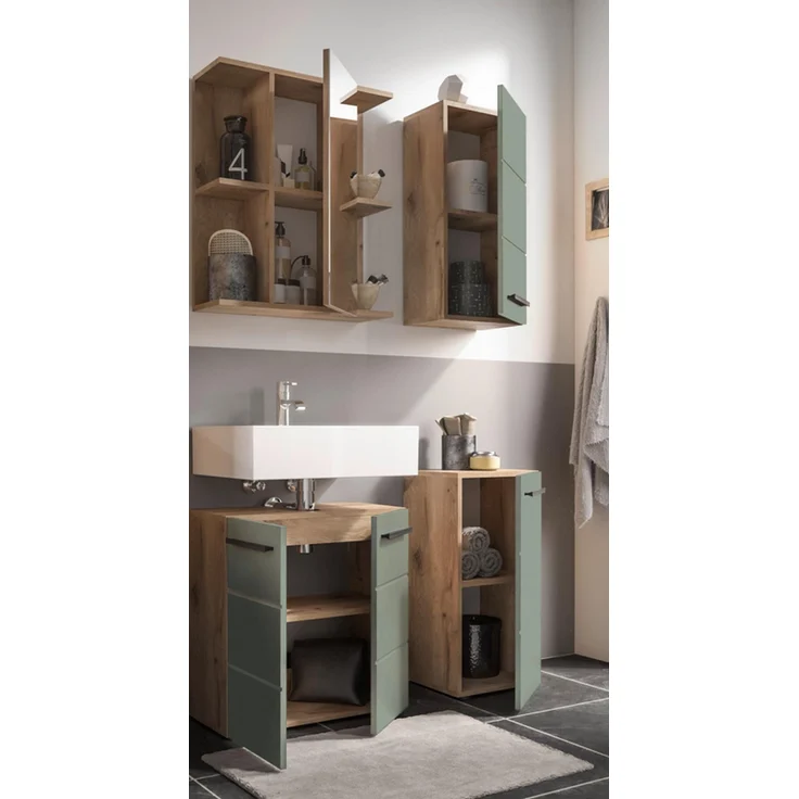 Badezimmer-Set >Vista< (4-tlg.) in Viking Oak / Schilfgrün - 115x190x31 (BxHxT) – Bild 2