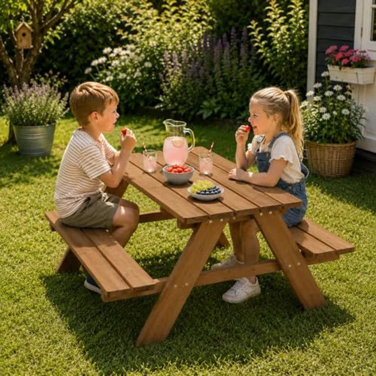 HAGO Garten-Kindersitzgruppe, Sitzset aus Tannenholz, robust und sicher mit abgerundeten Kanten, 1-tlg. – Bild 3
