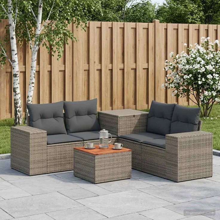 vidaXL Sofa Set 6 stk. Grau und Dunkelgrau Polyrattan und Stahl 3447572 – Bild 1