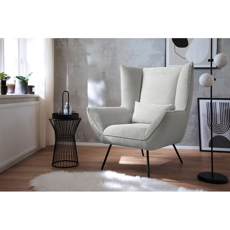 KAWOLA Sessel IVA Relaxsessel Cord hellgrau 112 x 94 x 90 cm