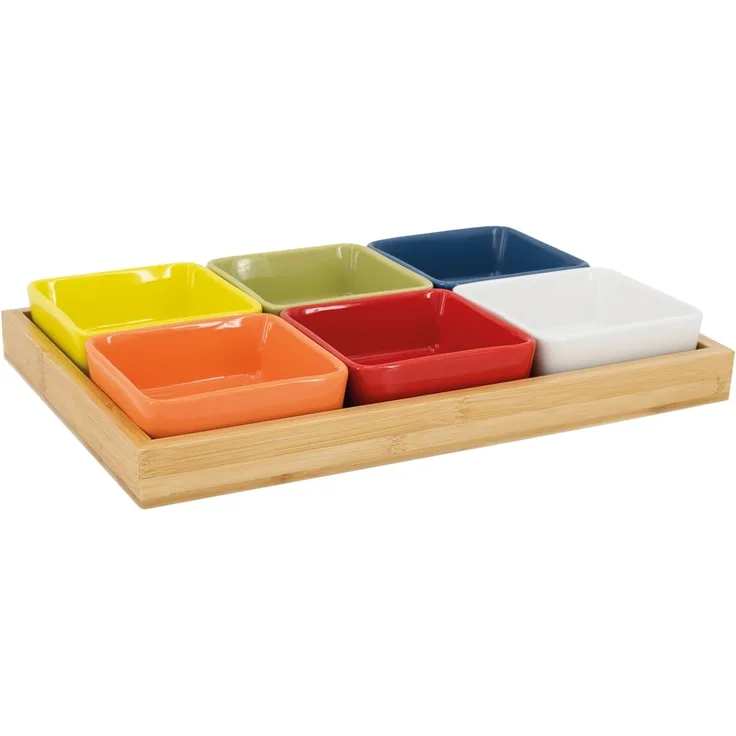 Schalenset 7 tlg. Holztablett Porzellanschalen Remember