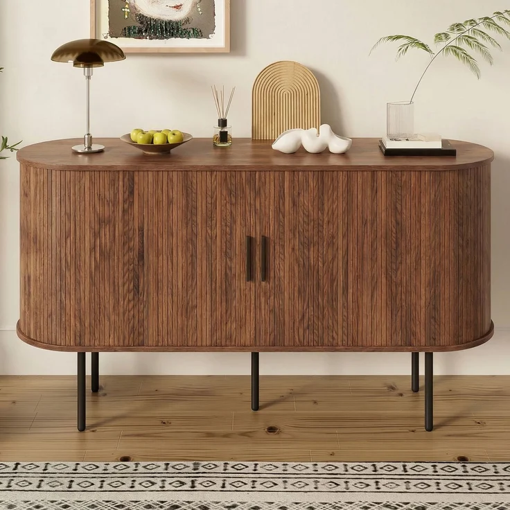 Merax Sideboard mit Rolljalousie-Türen, Aluminiumgriffen & Eisenbeinen – Vielseitiger Aufbewahrungsschrank für Wohnzimmer, Esszimmer & moderne Einrichtung – Bild 5