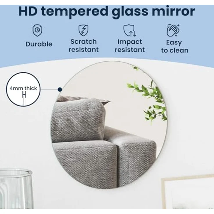 vidaXL Wandspiegel Rund Ø 30 cm, rahmenlos aus gehärtetem Glas, für Innenräume, mit EVA-Schaumpolsterung – Bild 4