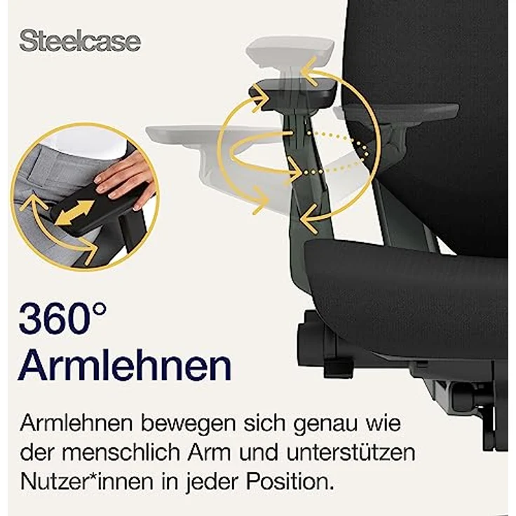 Steelcase Gesture Bürostuhl mit Bezug in Onyx Schwarz mit Kopfstütze, 66x62. 5x107 cm – Bild 7