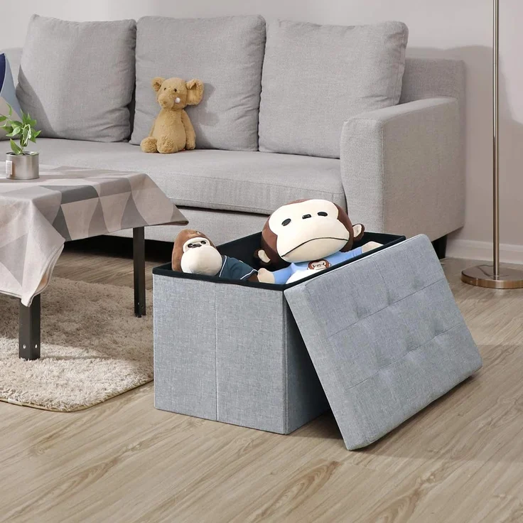 Sitzbank mit Stauraum, 76 cm, klappbare Sitztruhe, Aufbewahrungsbox, Fußbank, hellgrau – Bild 3