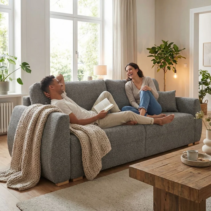 Wohnero 24 Delle Premium Schlafsofa 221x93 cm mit Bettkasten & DL-Funktion – 191x142 cm Liegefläche, 3-Sitzer Sofa mit Bonellfeder - Lambi 12 – Bild 1