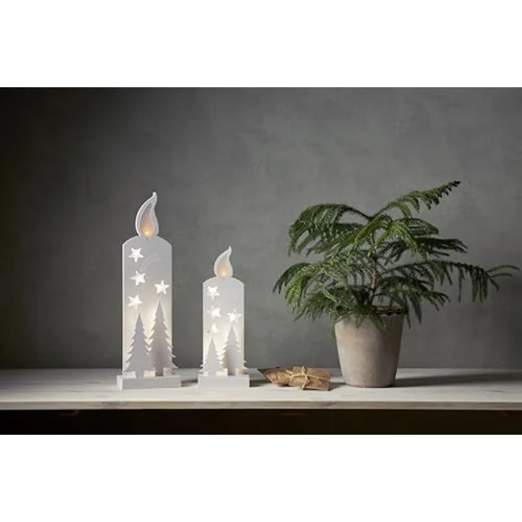 EGLO LED Weihnachtsdeko, Weihnachts-Silhouette Kerze aus Holz in Weiß, Winterlandschaft mit Timer, batteriebetriebene Beleuchtung, warmweiß – Bild 4