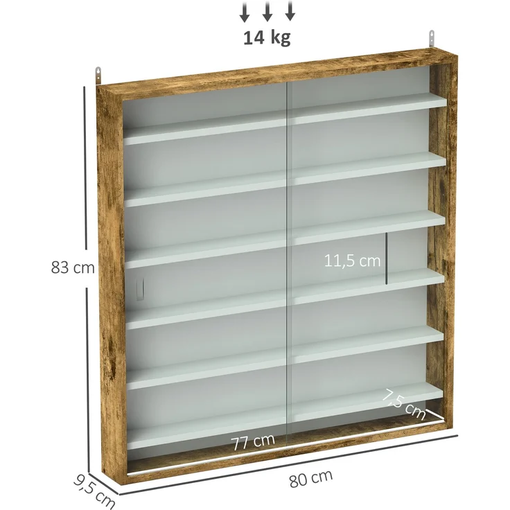 Wandvitrine für Sammlerstücke, 80 x 9,5 x 83 cm, 6 höhenverstellbare Böden, 2 Glasschiebetüren – Bild 5