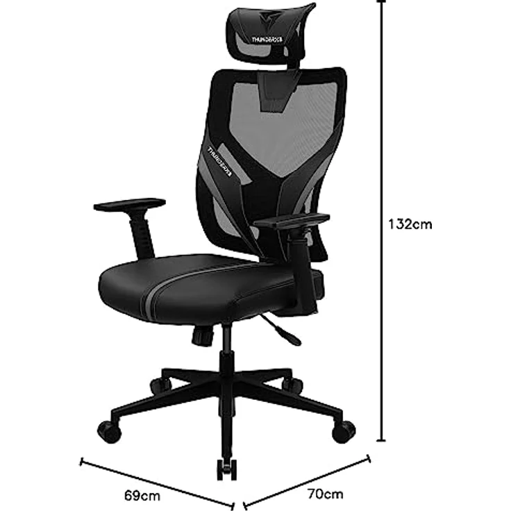 ThunderX3 YAMA 1, Ergonomischer Gaming-Stuhl mit Mesh-Bezug, höhenverstellbaren Armlehnen, bis 150 kg belastbar, schwarz/schwarz – Bild 3