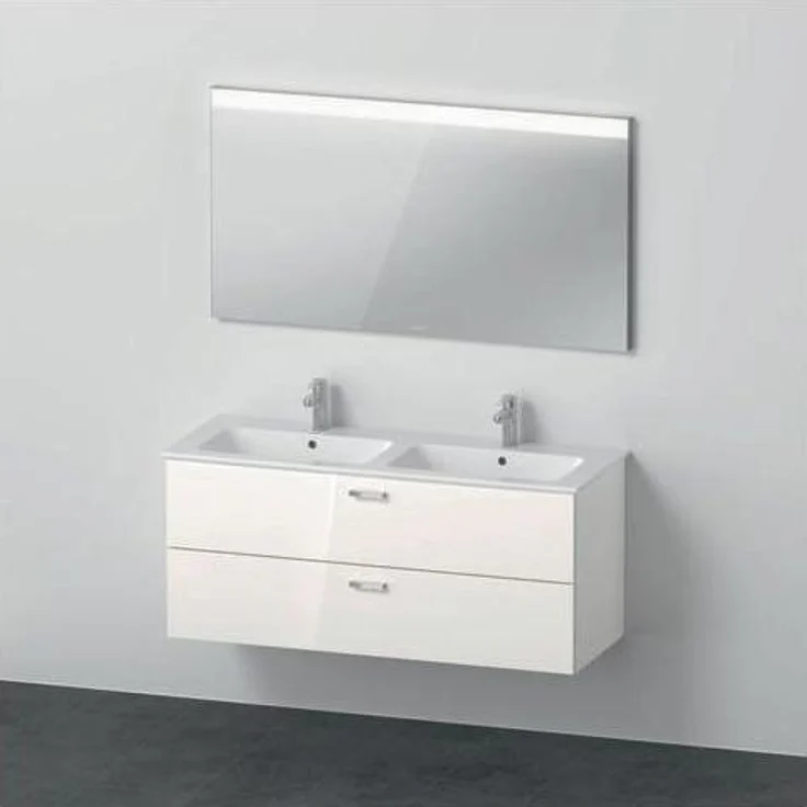 Duravit Badmöbelset XBASE 1300mm, Wandhängend mit Spiegel GOOD, hochglänzend weiss, Doppelwaschtisch mit LED-Randlichtfeld