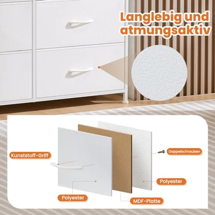 Sweetcrispy Kommode für Schlafzimmer, breite Schublade Kommode, 8 Stoffschubladen mit Griffen, Schrank, TV Stand für Schlafzimmer, Schrank, Wohnzimmer, Kinderzimmer – Bild 6
