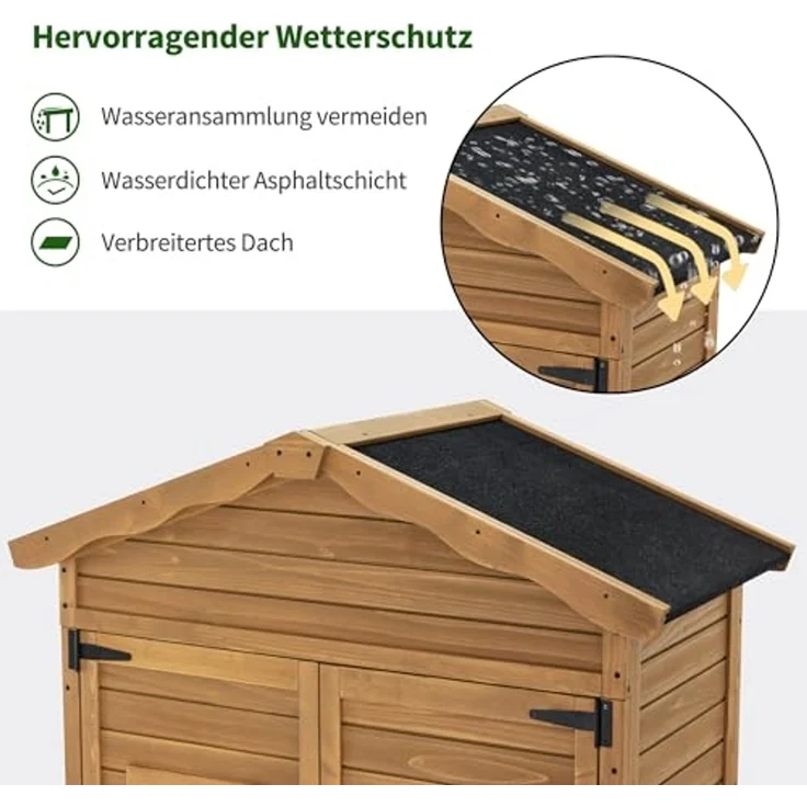 M MCombo Gartenschrank Gartenhaus Holz Wetterfest, Geräteschrank Gerätehaus Outdoor, für Außenbereich Garten Terrasse,1152 (Natur) – Bild 5