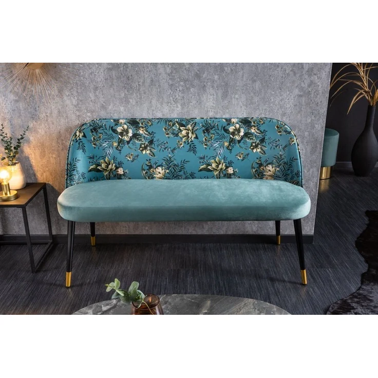 riess-ambiente Sitzbank PRÊT-À-PORTER türkis / schwarz (Einzelartikel, 1-St), Wohnzimmer · Samt · Metall · florales Design · Retro – Bild 3