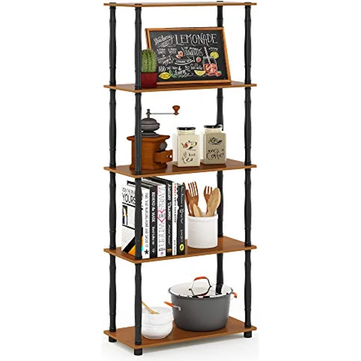Furinno Regal mit 4 Fächern, holz, Helle Kirsche/Schwarz, 29. 46x29. 46x145. 8 cm – Bild 2