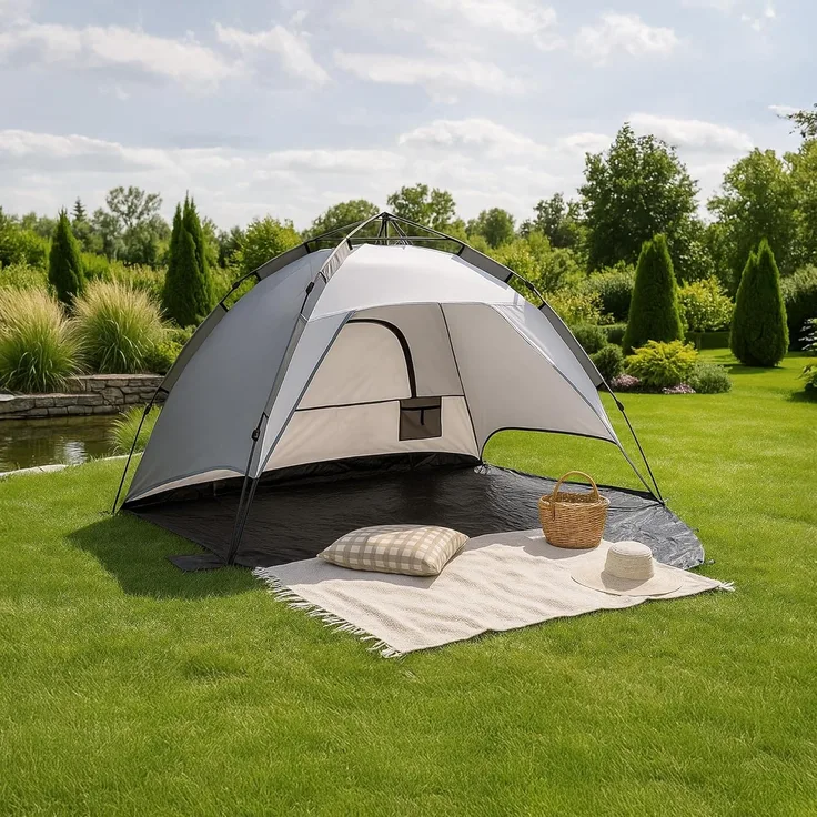 Strandmuschel Mullsjö Pop Up Strandzelt 215x135x140cm Grau [pro. tec]