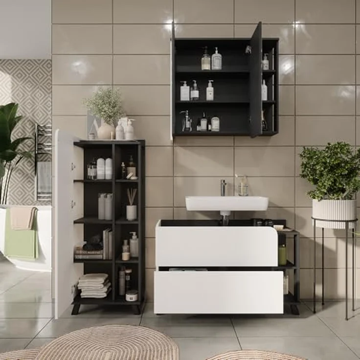 Vichy Badmöbel-Set Karen, 3-teilig, anthrazit/weiß, mit geräumigem Spiegelschrank und hochwertiger Verarbeitung – Bild 7