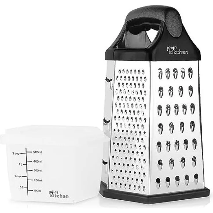 JOEJI’S KITCHEN Gemüsehobel Käsereibe 6seitige Reibe mit Behälter Handreibe Zerkleinerer Edelstahl, Edelstahl, Edelstahl