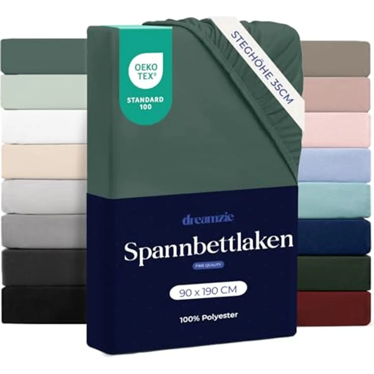Dreamzie Spannbettlaken 90x190 cm - 100% Microfraser - Spannbetttuch für Dicke Matratzen bis zu 33 cm - Petrolgrün - Schadstoffgeprüft (Oeko TEX), Bettlaken mit Gummizug – Bild 2
