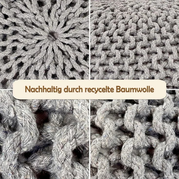 Amagohome Sitzhocker Sitzpouf Strickhocker Pouf Ø45 H30cm Bodenkissen Indoor Baumwolle recy – Bild 4