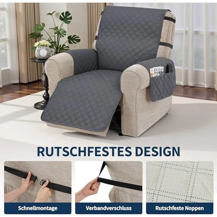 M MCombo Sesselschoner für Relaxsessel C1833 (Dunkelgrau/Mikrofaser) – Bild 6