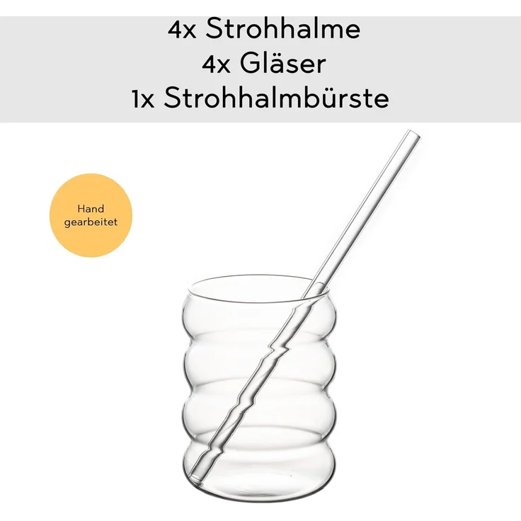Hanseküche Gläser-Set Trinkgläser Set, Borosilikatglas, mit Glasstrohhalm - Perfekt für Eiskaffee, Wasser und Cocktails – Bild 3