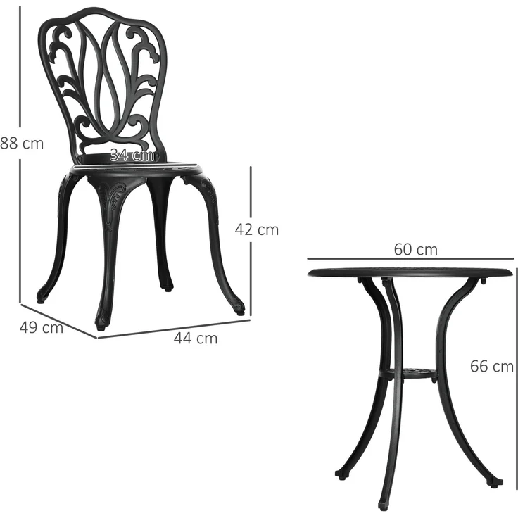 3-teiliges Gartenset mit 2 Gartenstühlen und einem Glas-Beistelltisch mit Sonnenschirmloch, aus Aluminium, schwarz – Bild 5