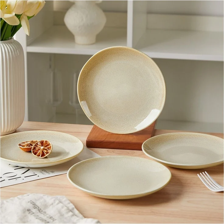 JIWOO Teller 4er Ø19,5cm, Speiseteller Steakteller Dessertteller Pastateller Plate, (4 St), Keramik Hochwertiges Tellerset Braun Mikrowellenofen Spülmaschine – Bild 2