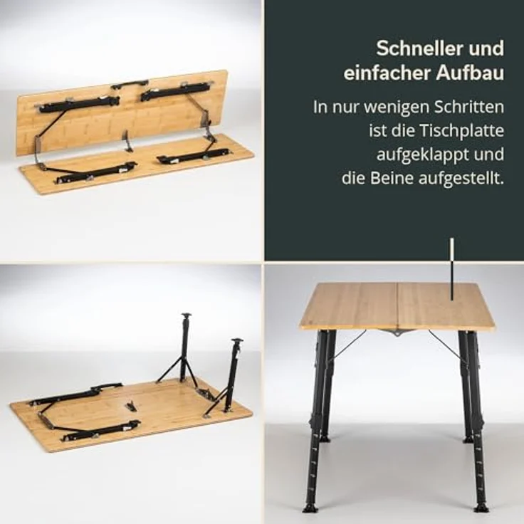 Skandika Campingtisch Tobro Bambus Klapptisch 120 x 70 cm, Gartentisch, Balkontisch, faltbar, klappbar, höhenverstellbar, bis 100 kg, wetterfest, Tragetasche – Bild 5
