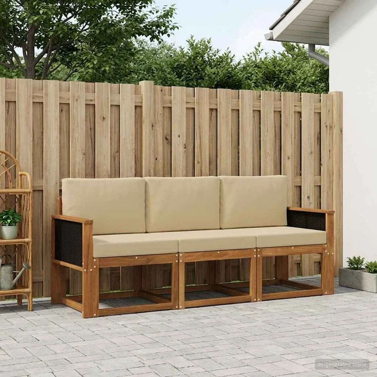 vidaXL Outdoor-Sofagarnitur 3 stk. 3-Sitzer Natur und Beige 3384944 – Bild 1