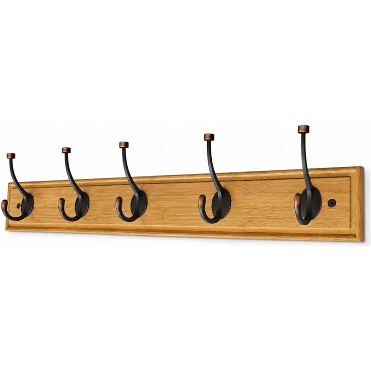 HOOZ Garderobenleiste Bambus – Wandgarderobe mit Metallhaken Natur, 5 Designhaken 85 cm (Einzelartikel, 1 Wandhakenleiste), FSC-zertifizierter Bambus, Garderobenleiste mit Metallhaken – Bild 4