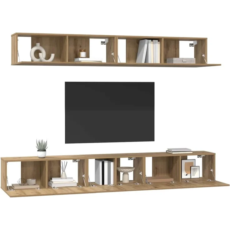 vidaXL TV-Schrankset Wandmontiert 5 pcs Artisan-Eiche Holzwerkstoff 3393386 – Bild 2