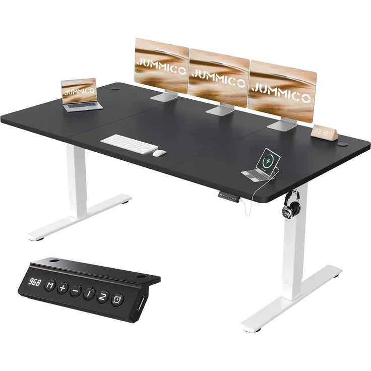 JUMMICO Höhenverstellbarer Schreibtisch mit USB-Ladeanschluss 180x80 cm, Schreibtisch Höhenverstellbar Elektrisch, Steh-Sitz Tisch Stehpult Verstellbarer Computertisch,Standing Desk