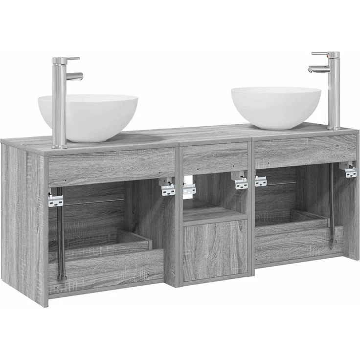 vidaXL Badezimmerschrank-Set 3 stk. Grau Sonoma 129 x 35 x 80 cm 3405792 – Bild 8