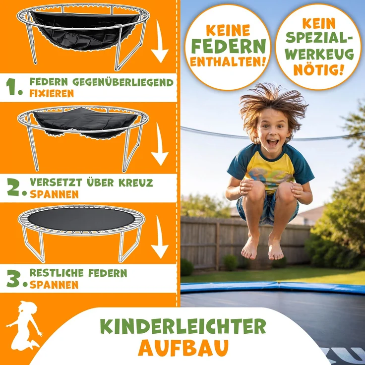 KIDUKU® Trampolin Sprungtuch, UV-Beständig & Wetterfest, Zubehör Ersatzmatte Garten-Trampolin, 72 Ösen, 260g/m² PP, Ø 427 cm – Bild 4