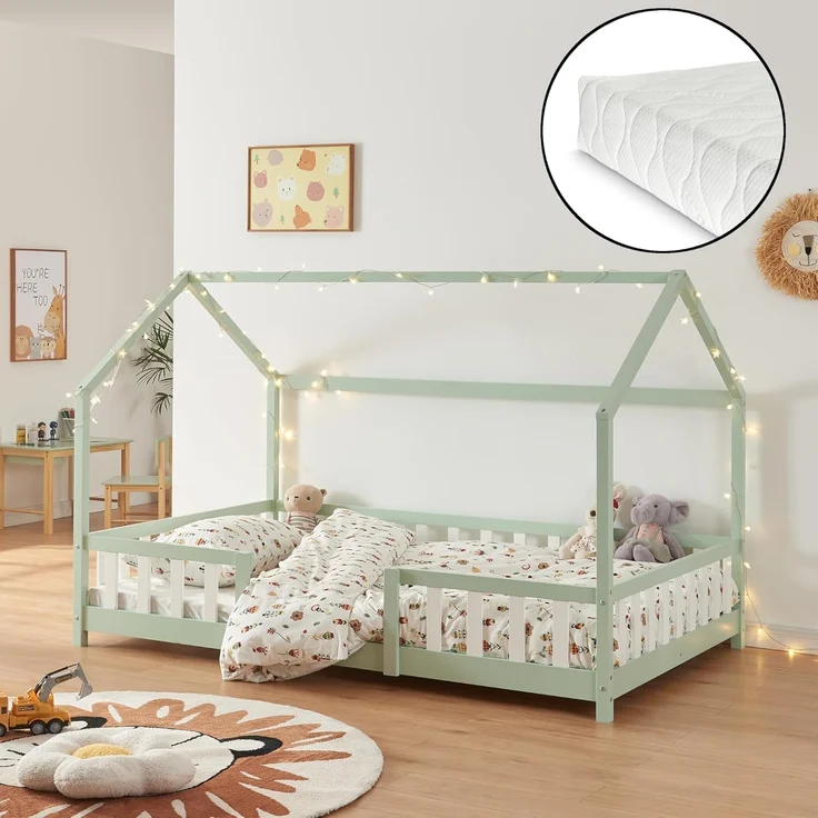 Kinderbett Sisimiut mit Matratze 120x200 cm Mintgrün / Weiß [en. casa] – Bild 1