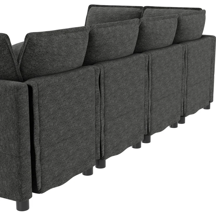 DESVIAE Sofa Grau aus Chenille – 344x91x127 cm – modular, Schlaffunktion, Hocker – Bild 9