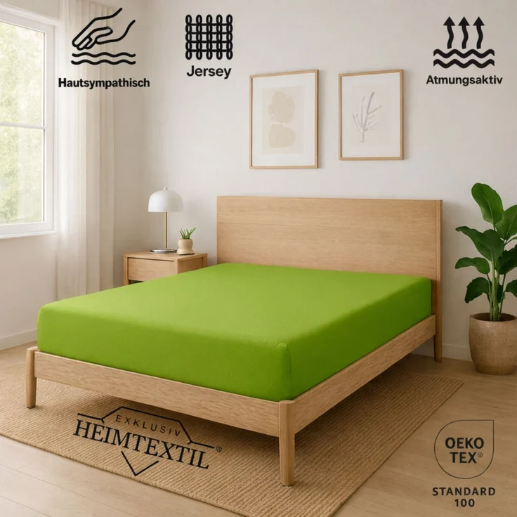 EXKLUSIV HEIMTEXTIL Jersey Spannbettlaken Premium 100 x 200 cm Apfelgrün 100% Baumwolle Öko - Tex Zertifiziert Bed-Sheet Bettlaken Spannbetttuch Topper Leinentuch – Bild 2