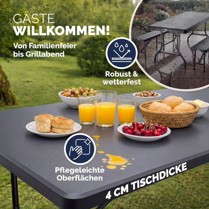 CASARIA® Bierzeltgarnitur Kunststoff 180cm 3-teilig Set – Bild 6