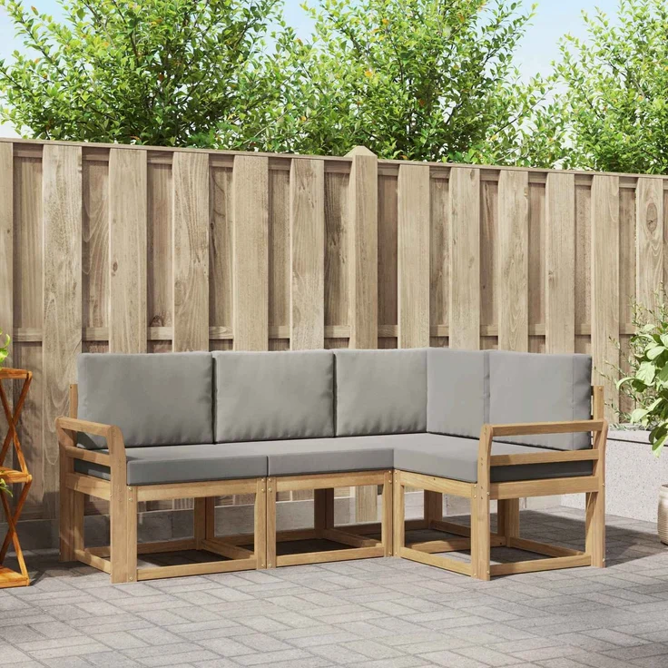 vidaXL Outdoor-Sofagarnitur 4 stk. Weiß und Hellgrau Polyester 3387560 – Bild 1
