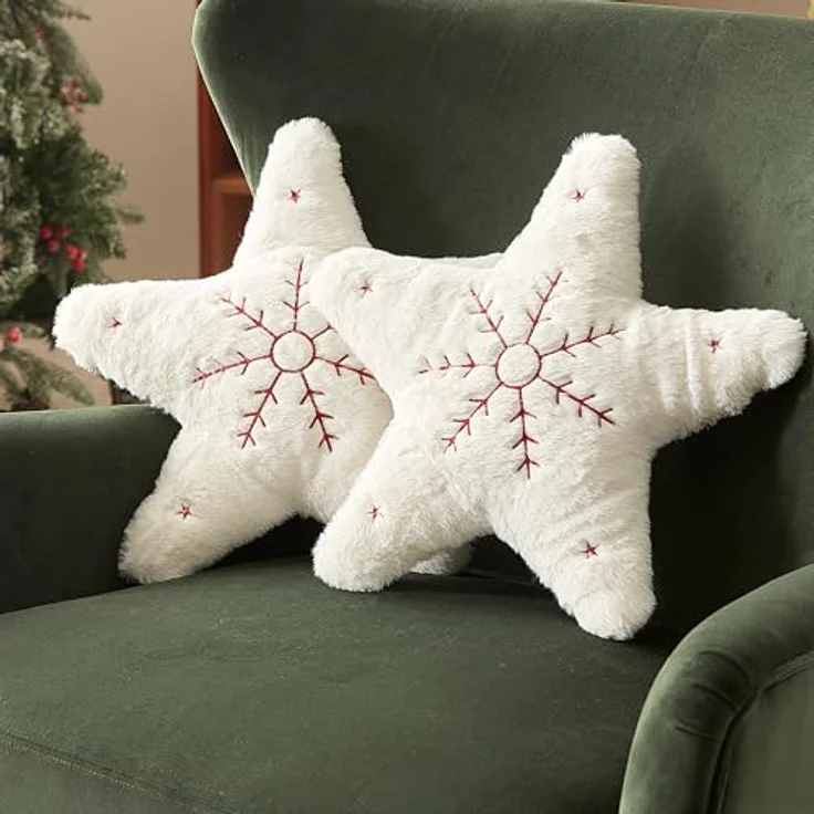 Sonive 2 Stück Weihnachtskissen, Fünfzackigen Sterns-Form 16x16in Kissen Dekokissen Zierkissen, Stuhlkissen Raumdekoration Plüschkissen für Weihnachten Sofa & Bett Kinderzimmer – Bild 2