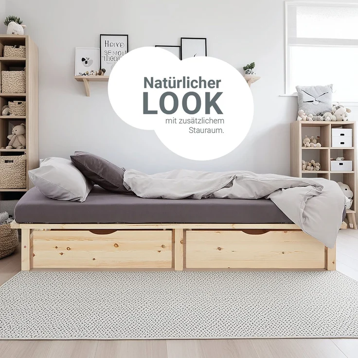 Holzbett 90x200 mit Matratze Bettkasten 2er Set Holzbettrahmen Palettenbett Einzelbett Bett Massiv Holz – Bild 8