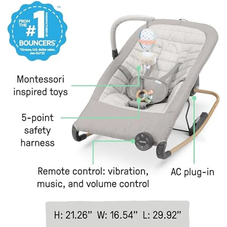 Ingenuity Keep InMotion Automatischer Baby-Schaukelsitz, mit Fernbedienung, hochwertige Materialien, 0-6M - Soulful Skies – Bild 2