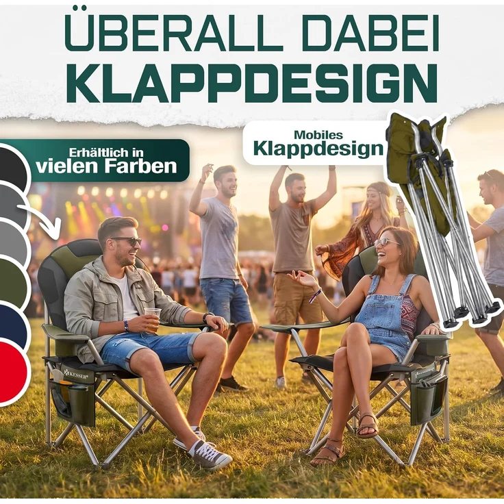 KESSER® Campingstuhl faltbar bis 150 kg Angelstuhl Faltstuhl Klappstuhl Gepolstert mit Armlehnen, Getränkehalter + Tasche mit hoher Rückenlehne, Strandstuhl, Klapphocker Khaki / Schwarz – Bild 4