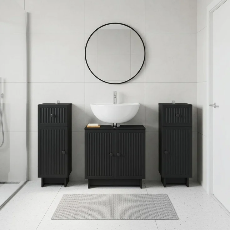 vidaXL 3-teiliges Badezimmer-Schranksystem EDE 3 stk. Schwarz 3417982 – Bild 1