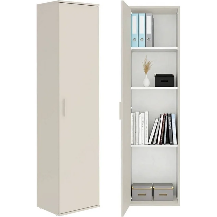 mokebo Mehrzweckschrank schmal kaschmir (42 cm) 'Der Kompakte' in Grau Beige, Haushaltsschrank mit 1 Tür & 3 verstellbaren Fachböden - 180 cm hoch - Universalschrank für Flur, Bad oder als Putzschrank – Bild 1