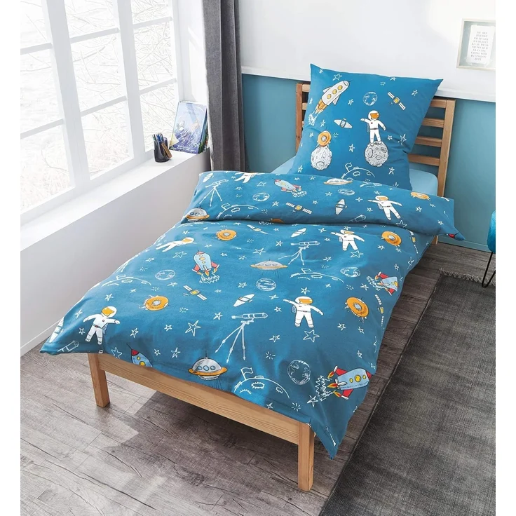 JACK Kinderbettwäsche JACK by Bierbaum Kinder Linon Bettwäsche 2 tlg. 135x200cm Astronaut, Renforcé, 2 teilig, Hochwertige Kinder Bettwäsche, Weltraum, Astronaut, aktuell und chic – Bild 2