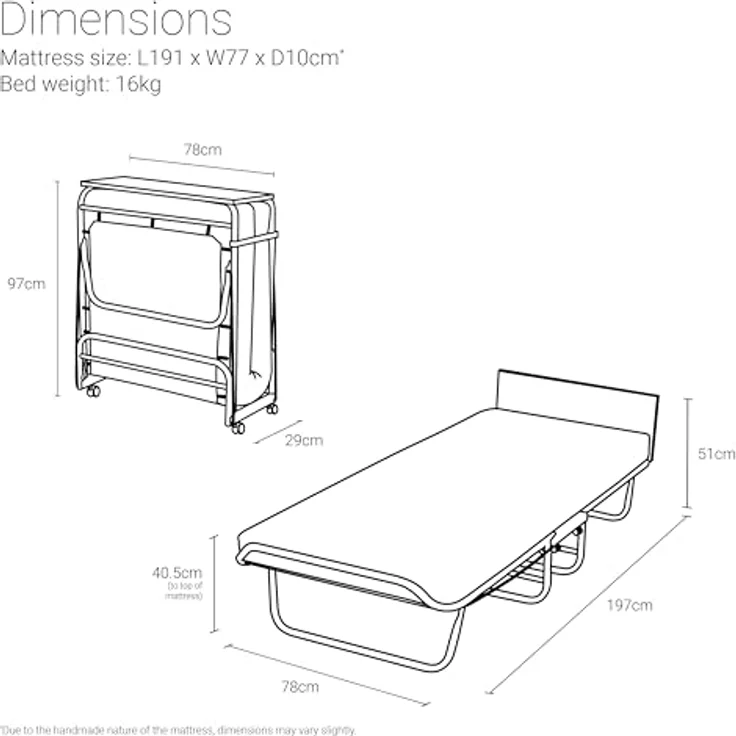 JAY-BE Supreme Folding Bed with Rebound Klappbett, Stahl, Schwarz, 197 x 78 x 51 cm – Bild 4