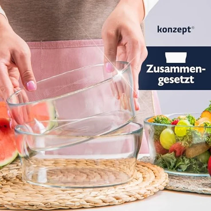 KONZEPT Salatschüssel aus Glas, 1,7 L, Glasschale ideal für Salat, (Obst, Snack, Mussli, Süßigkeiten, 1-tlg), Spülmaschinenfest, 19 cm Durchmesser – Bild 4