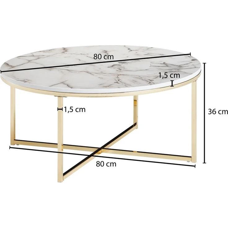 Wohnling Couchtisch Rund 80x36x80cm Marmoroptik Weiß Metallgestell Wohnzimmer – Bild 7